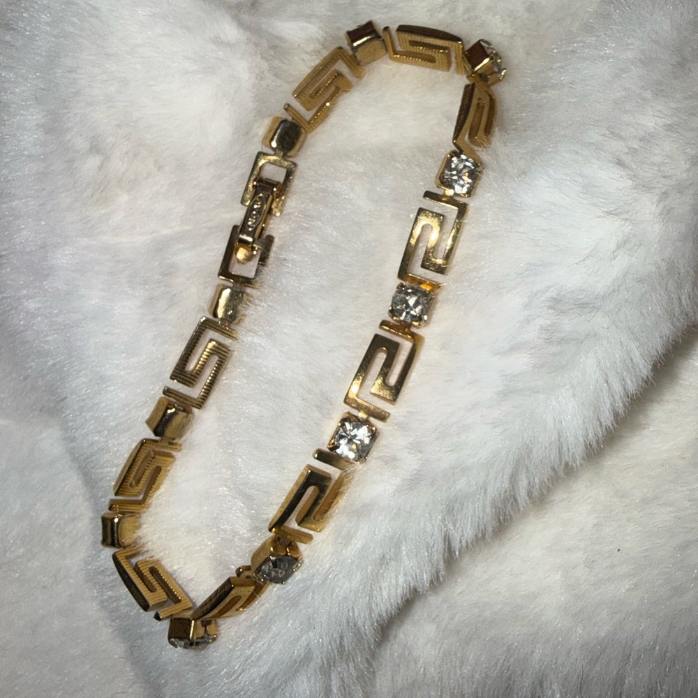 Vintage Avon Golden Greek Key Bracelet with Crystal